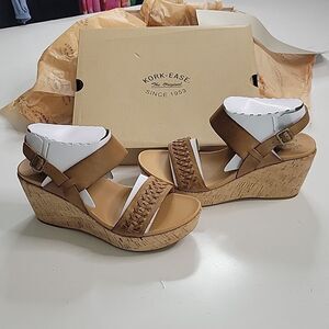 NEW KORK EASE Braided Leather Wedge bohemian boho heels Austin Sandals NWT 11